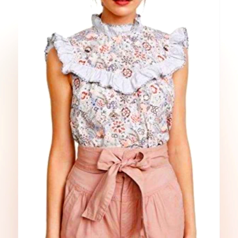 Rebecca Taylor La Vie Lotus Print Ruffle Blouse (2)